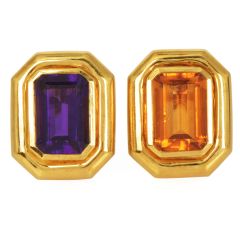 Tiffany & Co. Paloma Picasso Amethyst Citrine 18K Gold Statement Earrings|Dover Jewelry|