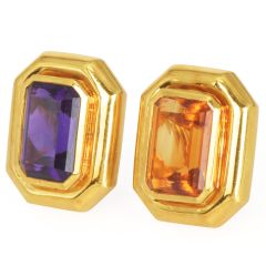 Tiffany & Co. Paloma Picasso Amethyst Citrine 18K Gold Statement Earrings|Dover Jewelry|