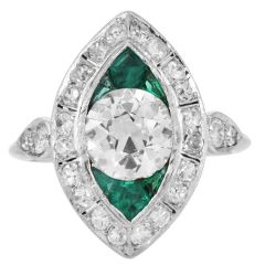 Antique Diamond 2.70cts Emerald Platinum Marquise Design Cocktail Ring|Dover Jewelry|