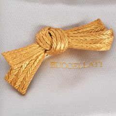 Vintage Buccellati 18K Gold Italian Woven Textured Bow Brooch |Dover Jewelry|