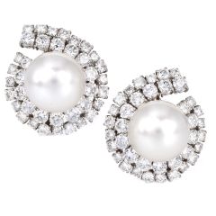 Platinum 7.00 carats Diamond Pearl Statement Clip Earrings|Dover Jewelry|