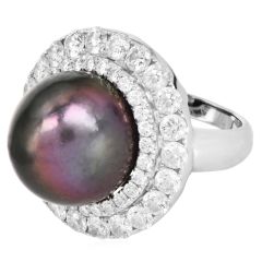 18K White Gold South Sea Pearl 2.82cts Diamond Halo Cocktail Ring|Dover Jewelry|