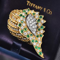 Tiffany & Co. Diamond Emerald 18K Gold Sea Conch Shell Brooch|Dover Jewelry|