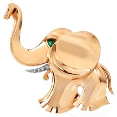 Vintage Mauboussin Happy Elephant Diamond Emerald Gold Pin|Dover Jewelry|