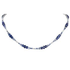 Estate Sapphire Diamond 18K Gold Ombre Tennis Necklace|Dover Jewelry|