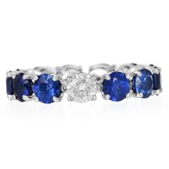 Classic Sapphire Diamond 18K Gold Eternity Band Ring|Dover Jewelry|