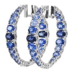 Estate Sapphire Diamond 18K Ombre Inside Out Hoop Earrings|Dover Jewelry|