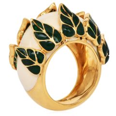 David Webb 18K Gold Enamel Leaf Dome Statement Ring|Dover Jewelry|