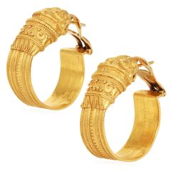 Vintage Greek  21K Gold Lion Head Hoops|Dover Jewelry|