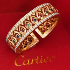 Cartier French Tanjore Diamond Gemstone 18K Bangle|Dover Jewelry|