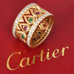 Vintage Cartier Tanjore Diamond Ruby Emerald 18K Ring|Dover Jewelry|