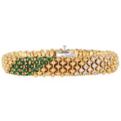 Estate Emeralds 6.35cts Diamonds 18K Gold Beaded Mesh Wrap Bracelet|Dover Jewelry|