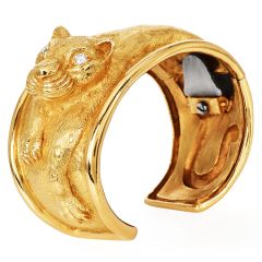 Vintage Diamond Panther 18K Gold Wide Cuff Bracelet|Dover Jewelry|