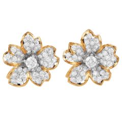 1980s 3.00 carat Diamond Platinum Gold Flower Earrings|Dover jewelry|