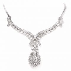 Celebrity 33.01cttw Baguettes Pear Diamond Platinum Drop Necklace|Dover Jewelry|