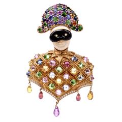 Nardi Moretto Antique multi-Gem yellow gold Arlecchino Lapel Brooch Pin