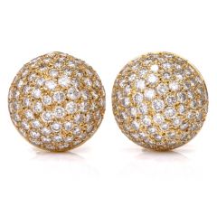 Estate 6.75cts Bombe Diamond Clip-on 18k Gold Dome Earrings