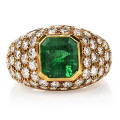 Vintage Tiffany and Co. Diamond GIA Emerald 18K Cocktail Ring