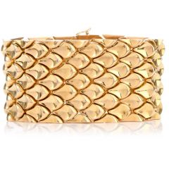 Vintage Retro 18K Yellow Gold Wide Fish Scales Link Bracelet |DoverJewelry|