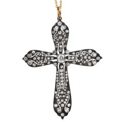 Vintage 4.00cts Diamond Cross Pendant 14K Gold & Silver|Dover Jewelry|