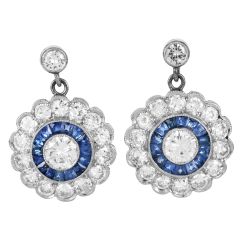 Estate Sapphire Diamond Platinum Floral Drop Earrings|Dover Jewelry|