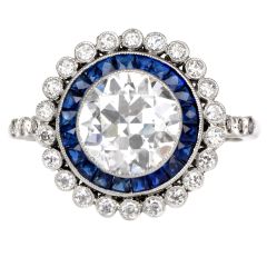 Deco Style  Diamond 2.92cttw Sapphire Platinum Halo Engagement Ring|Dover Jewelry|