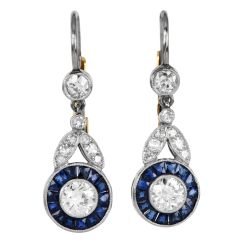 Vintage Old Mine Diamond Sapphire Platinum Drop Earrings|Dover Jewelry|