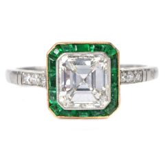  Asscher Diamond 2.12cts Emerald Halo Platinum Engagement Ring |Dover Jewelry|