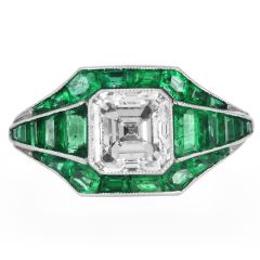 Estate Asscher Cut Diamond 5.21cts Emerald Platinum Ring|Dover Jewelry|