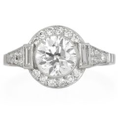 Estate 1.38 carats Diamond Platinum Halo Accent Engagement Ring |Dover Jewelry|