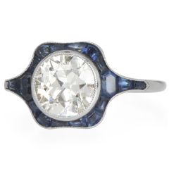 Vintage Deco Inspired Diamond 2.20cts Sapphire Platinum Halo Engagement Ring|Dover Jewelry|