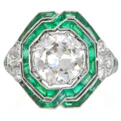  Old European Diamond 3.91carats Emerald Platinum Cocktail Ring 