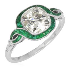 Vintage Deco Style Diamond 2.78carats Emerald Platinum Halo Engagement Ring|Dover Jewelry|