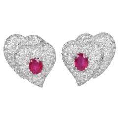 GIA N0-Heat 11.20cts Ruby Diamond Heart Cluster Dome Platinum Clip-on Earrings 