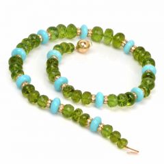 Estate 5.76 ct Diamond Peridot Beads Turquoise Rondelles 14K Gold Necklace