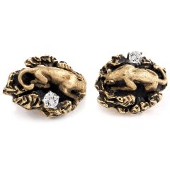 Estate Jungle Panther 14K Yellow Gold Men’s Cufflinks 