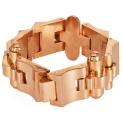 Vintage Retro 18K Gold Large Geometric Link Bracelet