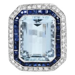 Estate 11.50cts Aquamarine Sapphire Platinum Cocktail Ring|Dover Jewelry|