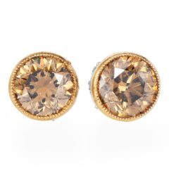 2.78 carat Fancy Brown Yellow Diamond 18K Gold Stud Earrings