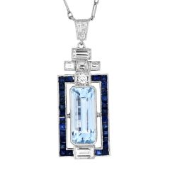 Estate Aquamarine Diamond Platinum Pendant Necklace|Dover Jewelry|