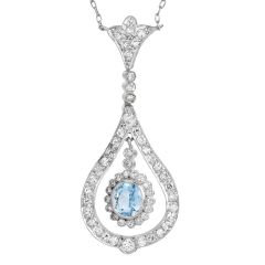 Estate Aquamarine Diamond Teardrop Platinum Necklace|Dover Jewelry|