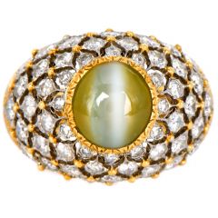 Buccellati Vintage Cat's Eye Chrysoberyl Diamond 18K Cocktail Dome Ring |Dover Jewelry|