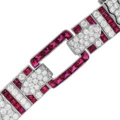 Vintage 26.34cttw Diamond Ruby Platinum Geometric Link Buckle Bracelet|Dover Jewelry|