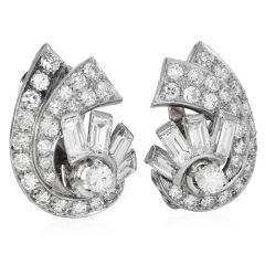 Vintage 5.00cttw Diamond Platinum Spray Stud Earrings|Dover Jewelry|