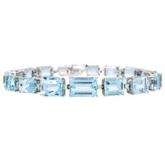 Natural Aquamarine 31.81cts Diamond 18K Gold Graduating Tennis Bracelet|Dover Jewelry|