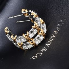 Tiffany & Co Schlumberger Twenty Stone Gold Platinum Hoop Earrings|Dover Jewelry|