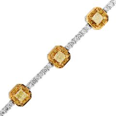 Estate 3.86Cts Fancy Yellow Diamond 18K Hexagon Link Tennis Bracelet