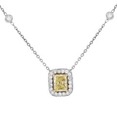 Estate 2.07cts Fancy Yellow Diamond 14K Gold Halo Pendant Necklace|Dover Jewelry|