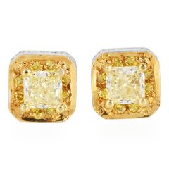 Estate 0.75cts Fancy Yellow Diamond 18K Cushion Earring Studs|Dover Jewelry|