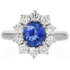 GIA Sri Lanka Sapphire 3.18cts Diamond 18K Gold Halo Engagement Ring |Dover Jewelry|